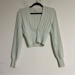 Aritzia Wilfred Plunge Front Cardigan Mint Green Size Medium Wool Blend Minimal